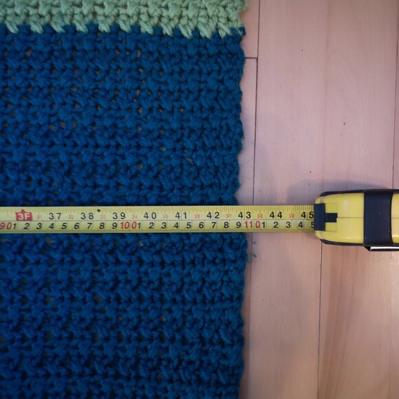 Handmade Crochet 43"x 75" Dark Green Olive Teal Blue & Teal Green Afghan / Throw - Picture 2 of 4